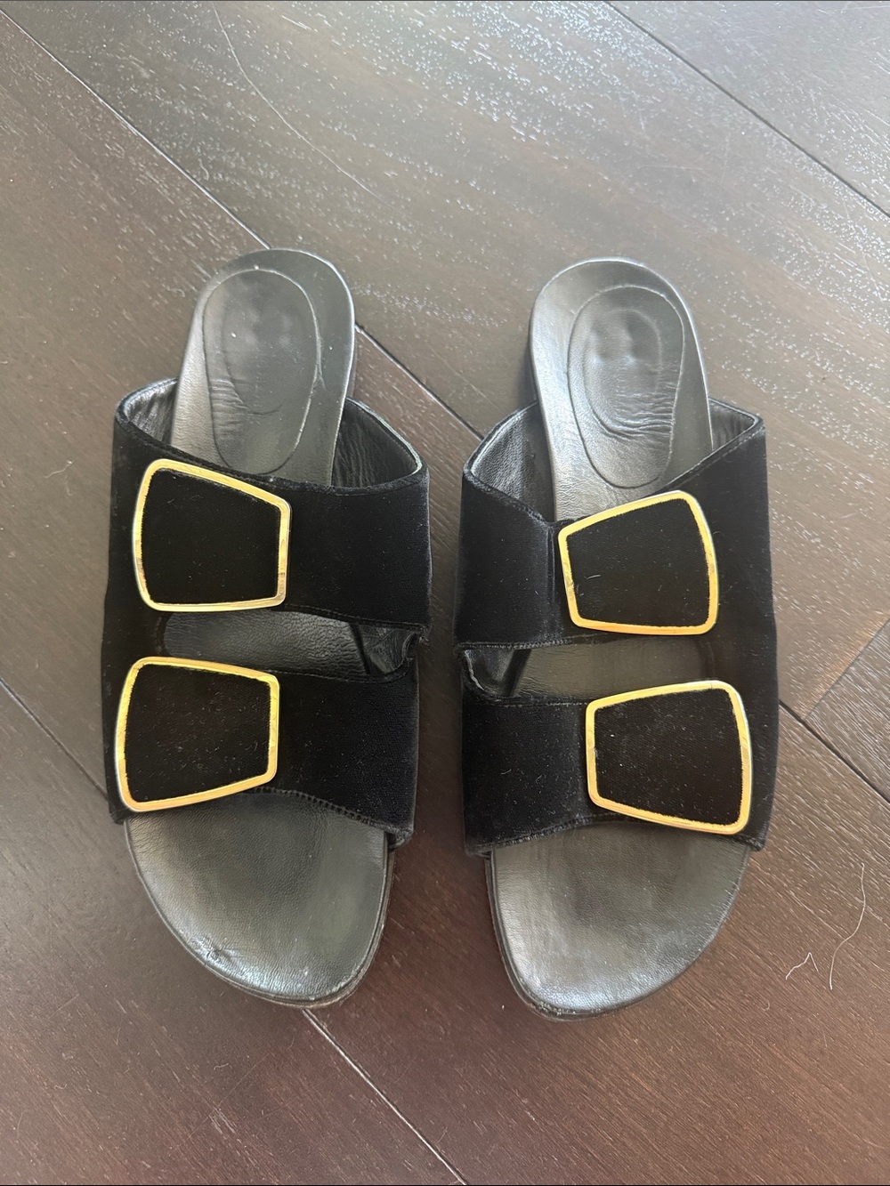 Rare Manila Blahnik Black Slide Sandals wGold Buckle Accents purchased for 795.0